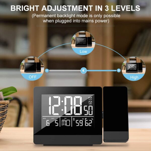 Geevon Projection Alarm Clock with Indoor Thermometer Hygrometer,USB Phone Charger,Dual Alarms,Dimmable Backlight Digital Clock Ceiling Projector for Bedroom