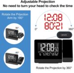 Geevon Projection Alarm Clock with Indoor Thermometer Hygrometer,USB Phone Charger,Dual Alarms,Dimmable Backlight Digital Clock Ceiling Projector for Bedroom