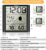 Geevon Digital Atomic Wall Clock,Auto-Set Atomic Alarm Clock with Indoor Outdoor Temperature,Calendar,Moon Phase for Home Office Elderly(1 Wireless Outdoor Sensor)